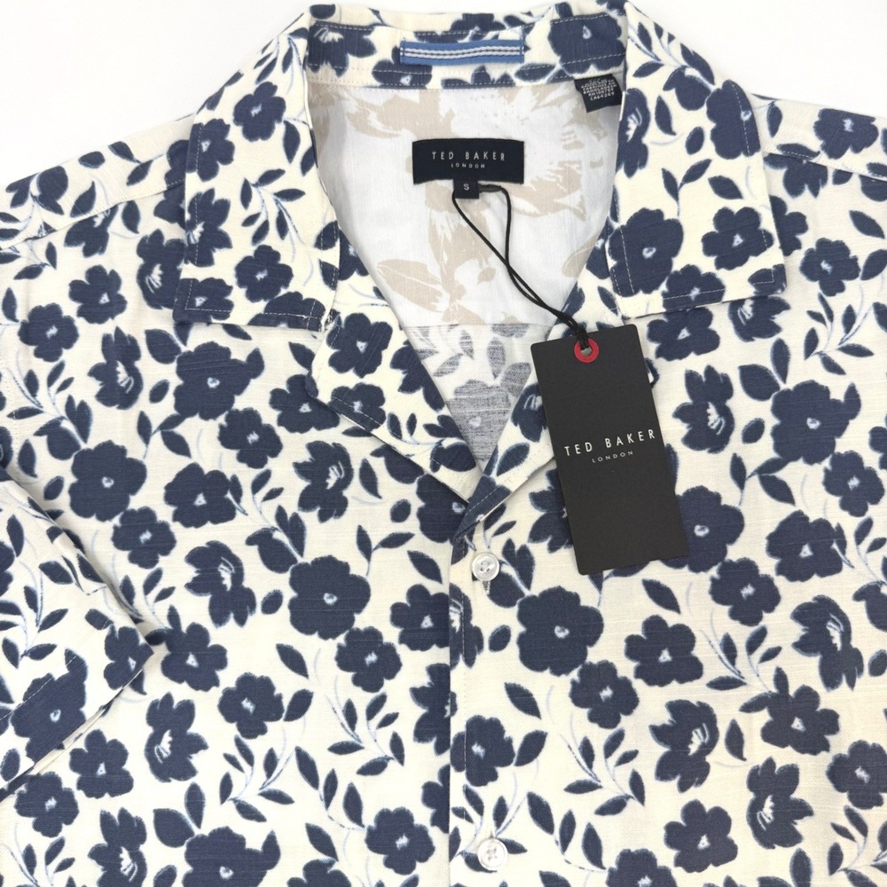 Ted Baker London Floral Print Mens Small Short Sleeve Camp Collar Shirt NEW